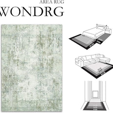 5x7 Washable Area Rug Sage Green Abstract Living Room Bedroom Carpet Neutral Modern Non-Slip Soft Low Pile Lightweight Vacuumable Throw Rug for Dining Room Entryway