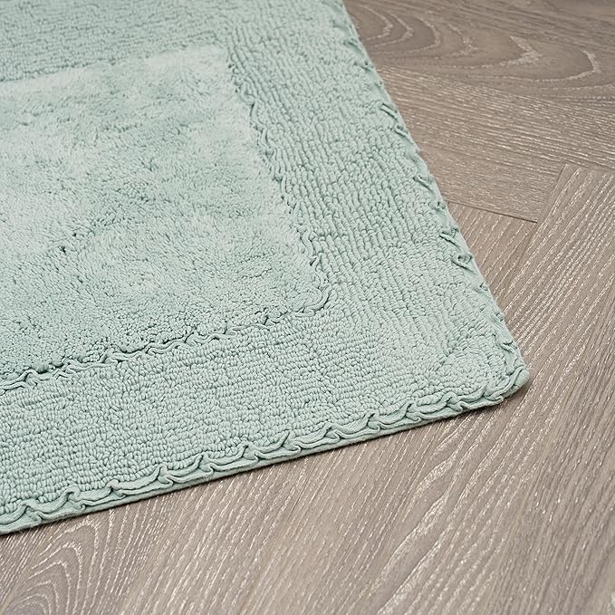 Laura Ashley Ruffle Border 100% Cotton Bath Rug Set, Aqua, 17" x 24"/ 20" x 32"
