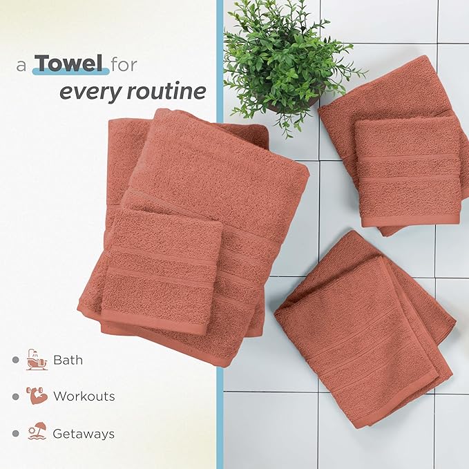 Martex 6-Piece Towel Set – Ultimate Performance – 100% Cotton – 2 Bath Towels – 2 Hand Towels – 2 Wash Cloths – Versatile – Low-Linting – Supersoft & Absorbent Bathroom Set – Easy Care – Terracotta