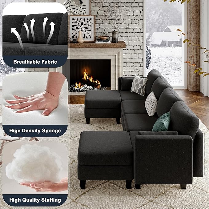 Modular Sectional Sofa, Convertible U Shaped Sofa Couch with High Density Memory Foam, 6 Seat Comfy Modular Sofa Couch for Living Room, Modern U Shaped Sectional Sofa, Dark Grey