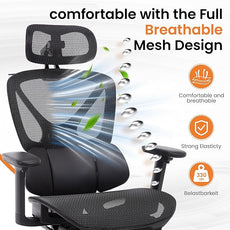 LuxErgo Ergonomic Mesh Office Chair High Back Mesh Computer Executive Desk Chair Home Office Chair with Adjustable Lumbar Support for Office/Gaming/Study, Freely Tilt Lock, Flip-Up Headrest & Armrests