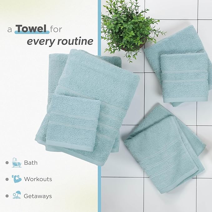 Martex 6-Piece Towel Set – Ultimate Performance – 100% Cotton – 2 Bath Towels – 2 Hand Towels – 2 Wash Cloths – Versatile – Low-Linting – Supersoft & Absorbent Bathroom Set – Easy Care – Mineral