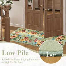 DUKINO 2.6x8 Runner Rug for Hallway, Washable Kitchen Rug with Non Slip Backing & Non-Shediing, Soft Low Pile Floral Design Runner for Bedroom, Kithchen, Living Room, Laundry, Bathroom, Green