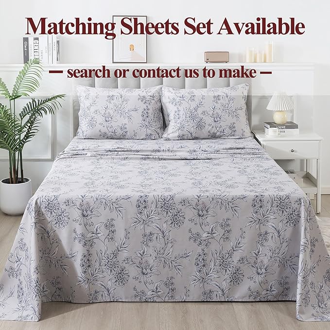 FADFAY Duvet Cover Set Queen Vintage Peony Floral Bedding Shabby Khaki Floral Quilt Cover Set Rustic Farmhouse Bedding 100% Cotton Soft Comforter Cover with Hidden Zipper Closure 3Pcs, Queen Size