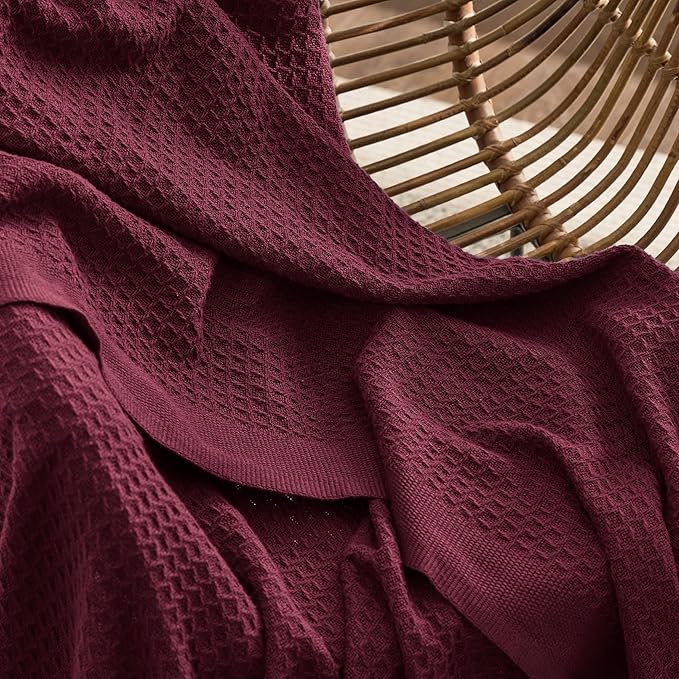 Bedsure Gentlesoft 100% Cotton Blanket Queen Size for Bed - Breathable and Soft, Thick Cozy Waffle Weave Christmas Blanket Gift for Women, Red, 90x90 Inches