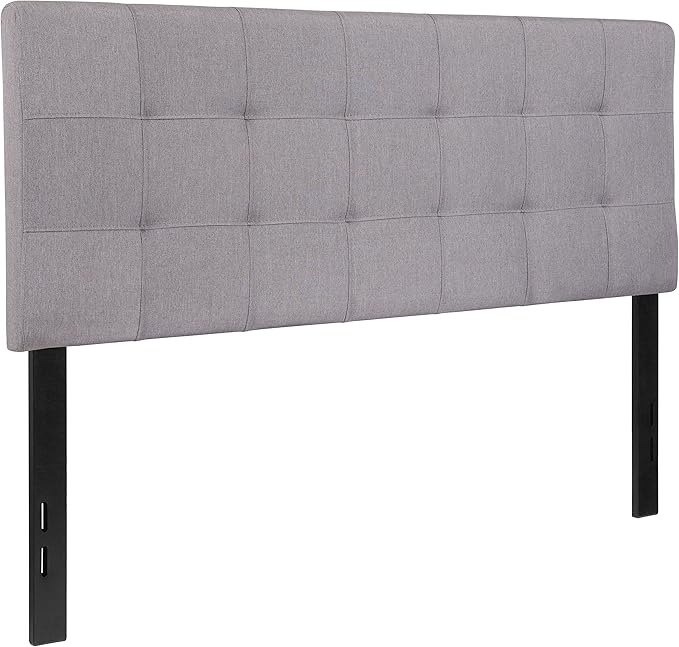 EMMA + OLIVER Quilted Tufted Full Size Headboard in Light Gray Fabric