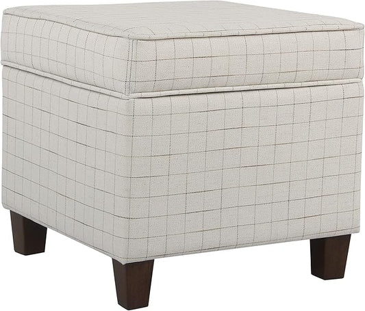 Homepop Home Decor | K7342-F2236 | Classic Square Storage Ottoman with Lift Off Lid | Ottoman with Storage for Living Room & Bedroom, Natural Windowpane Large