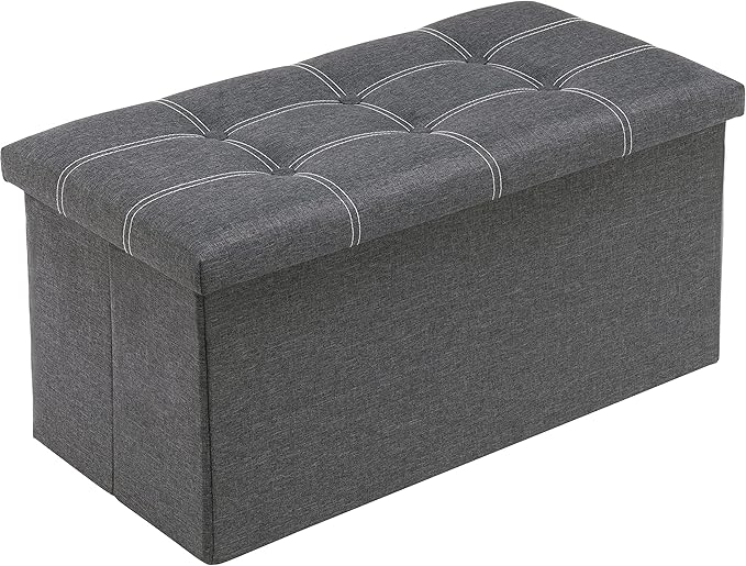 Youdesure Folding Storage Ottoman Bench, Footrest Couch for Living Room, 30 inch Storage Bench with Padded Seat for Bedroom Hallway, Holds up to 350lbs, Linen Fabric Grey