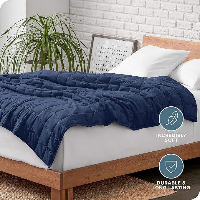 Bare Home Weighted Blanket Queen Size 22lb (60" x 80") for Adults - All-Natural 100% Cotton - Premium Heavy Blanket Nontoxic Glass Beads (Dark Blue, 60"x80")