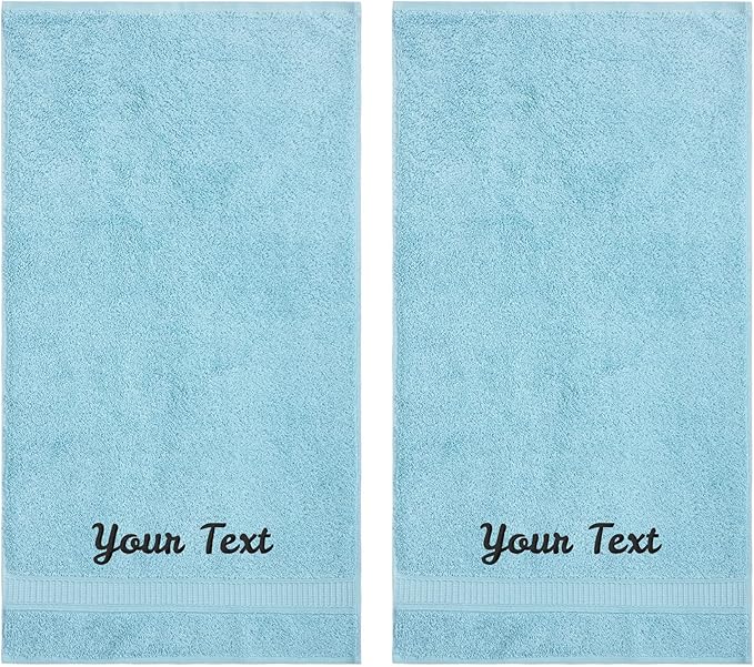 Personalized Towels, Hotel & Spa Quality, Super Soft, Highly Absorbent, Bathroom Towel Sets, 100% Turkish Genuine Cotton Monogrammed Towels 2 Piece Hand Towel Set for Face, Dorm, Gym & Spa, Aqua