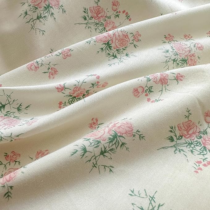 MKXI Queen Size Pink Floral Comforter Set - 3 Piece Ruffled Lace Bedding Set 1 Queen Comforter with 2 Pillowcases All Seasons, Soft Aesthetic Princess Style Floral Comforter for Girls, Women