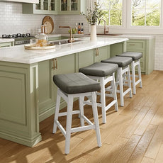 MAISON ARTS White Counter Height Bar Stools Set of 4 for Kitchen Counter Solid Wood Legs with Faux Leather Saddle Seat Farmhouse Barstools for 34