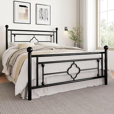 SHA CERLIN 14 Inches Full Size Metal Platform Bed Frame/Vintage Iron-Art Headboard and Footboard/Mattress Foundation for Storage/No Box Spring Needed/Noise-Free/Easy Assembly/Black