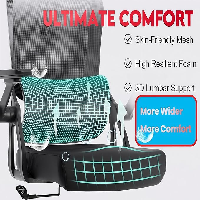 Ergonomic Office Chair - 400LB Comfy Desk Chairs with Lumbar Back Support, Mesh Computer Chairs with Wheels and Arms for Home Office, Study (218Black-Without Headrest)