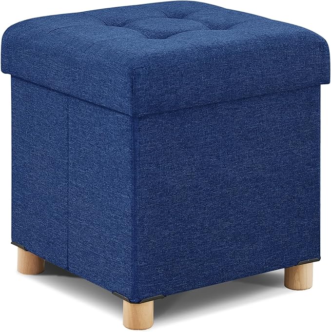 BRIAN & DANY Small Ottoman with Storage, Foot Stool Ottoman Storage Cube, Foot Rest for Couch with Legs, Navy Blue 14.8" x 14.8" x 16"