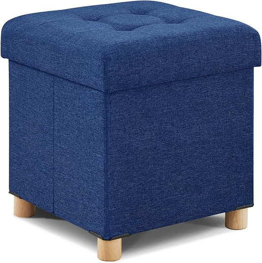 BRIAN & DANY Small Ottoman with Storage, Foot Stool Ottoman Storage Cube, Foot Rest for Couch with Legs, Navy Blue 14.8" x 14.8" x 16"