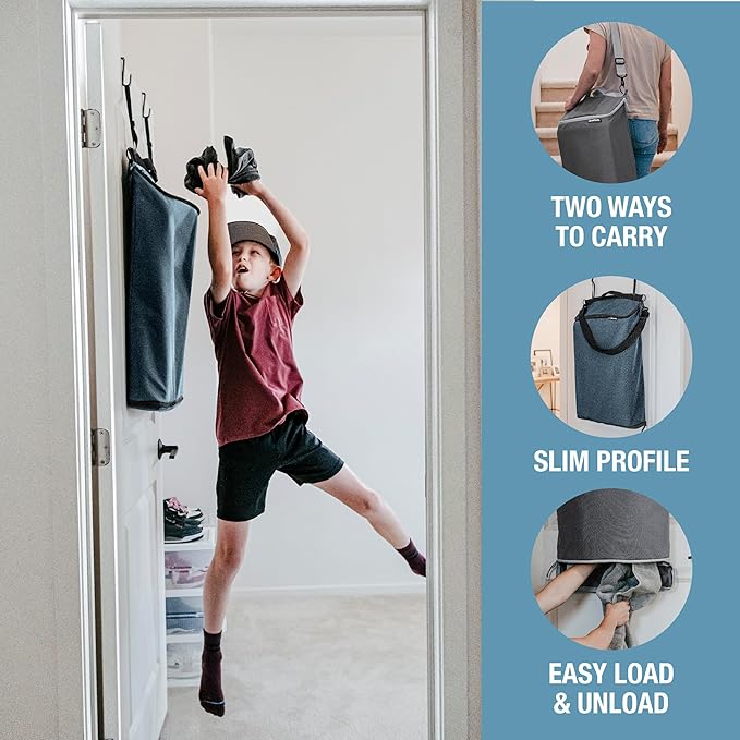 CleverMade Convertible Laundry Hamper Bag - Ocean Dark Charcoal holds 21.5L / 20 lbs 1 Compartment - Storage with Handles for Home Organization