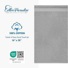 Cotton Paradise Hand Towels for Bathroom, 100% Cotton Turkish 4 Piece Hand Towel Set, Soft Absorbent Face Towels, Light Gray Hand Towels
