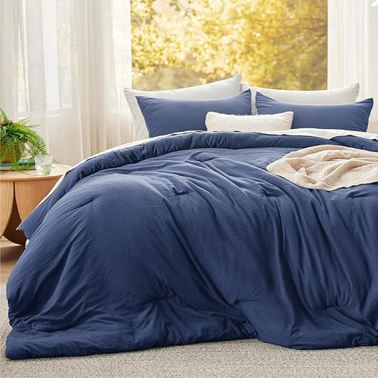 Bedsure Super King Size Comforter Set, Navy Soft Prewashed Bedding for All Seasons, 3 Pieces GentleSoft™ Bed Set, 1 Lightweight Comforter (120"x120") and 2 Pillowcases (20"x36")
