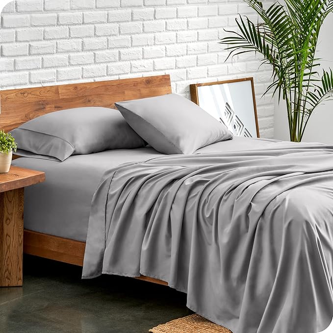 Bare Home Full XL Sheet Set - Luxury 1800 Ultra-Soft Microfiber Full Extra Long Bed Sheets - Double Brushed - Deep Pockets - Easy Fit - 4 Piece Set - Bedding Sheets & Pillowcases (Full XL, Light Grey)