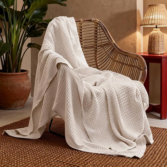 Bedsure Gentlesoft 100% Cotton Blanket Twin XL Size for College Dorm - Breathable and Soft, Waffle Weave Twin Blanket for Summer, Dorm Room Essentials, Begie, 66x90 inches