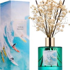 COCORRÍNA Reed Diffuser - Hawaii Melody 6.7 Fl.oz Reed Diffuser Set with 8 Sticks & Preserved Baby's Breath, Reed Diffuser for Home Bathroom Shelf Decor
