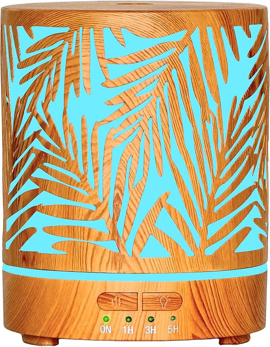 Essential Oil Diffuser Metal Aromatherapy Oil Diffusers for Large Room,Water Plants Pattern Ultrasonic Cool Mist Diffuser with Waterless Auto Shut-Off Protection,for Home Office,300ML