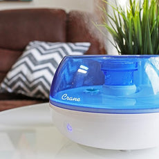 Crane Personal Ultrasonic Cool Mist Travel Humidifier and Vaporizer for Congestion Relief, 360° Adjustable Nozzle, Filter-Free .75 Liter Tank, Blue/White, Office Humidifier