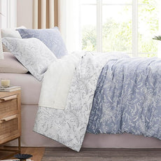 Southshore Fine Living, Inc. Reversible Floral Duvet Cover Set, Twin/XL – Premium Microfiber Bedding, Easy Care – Includes 1 Twin Duvet Cover and 1 Sham, Machine Washable, Winter Brush Blue