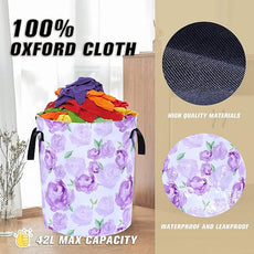 Purple Watercolor Floral Laundry Basket Foldable Oxford Cloth Funny Tote Bag Laundry Hamper Clothes Storage Bucket Organizer For Bathroom/Laundry Storage/Bedroom 17.7x13.7 Inch
