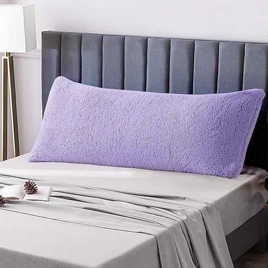Reafort Ultra Soft Sherpa Body Pillow Cover/Case with Zipper Closure 21"x54" (21"x54" Body Pillow Cover, Lilac)