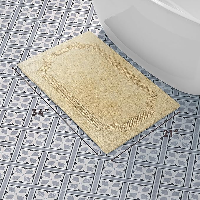 Laura Ashley - Reversible Cotton Bath Mat, Premium Bathroom Décor, Machine Washable Bathroom Rug, Highly Absorbent, 21"x34", Yellow