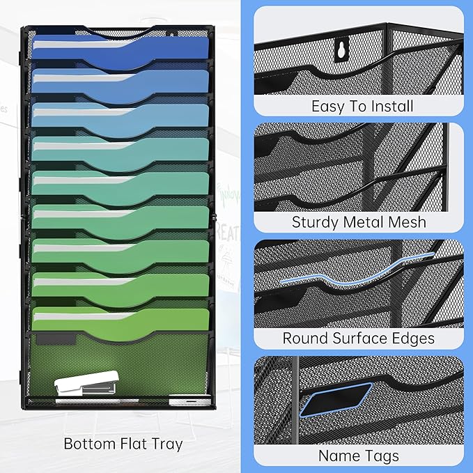 Kuntine.B Wall File Organizer (Black, 11 Tier)