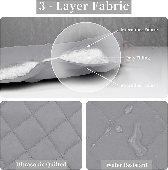 Easy-Going California King Size Reversible Quilt Set with 1 Quilt and 2 Pillow Shams, Soft Bed Quilt Cover, Water Resistant Lightweight Microfiber Bedspread, Stain Resistant, Light Gray/Ivory
