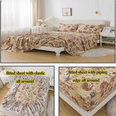 FADFAY Sheets Set Twin XL Tan Peony Floral Bedding Shabby Brown Flower Bed Sheet Set Vintage Farmhouse Bedding 100% Percale Cotton Breathable Set with Deep Pocket Fitted Sheet 4Pcs, Twin XL Size