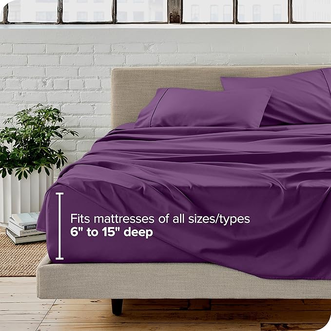 Bare Home Split King Sheet Set - 1800 Ultra-Soft Microfiber Bed Sheets - Double Brushed - Deep Pockets - Easy Fit - 5 Piece Set - Bed Sheets & Pillowcases (Split King, Plum) BareHome