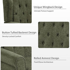 Lumibee High Back Accent Chair,Upholstered Wingback Armchair with Solid Wood Legs for Small Spaces,Comfy Single Sofa Chair for Living Room,Bedroom,Office-Green