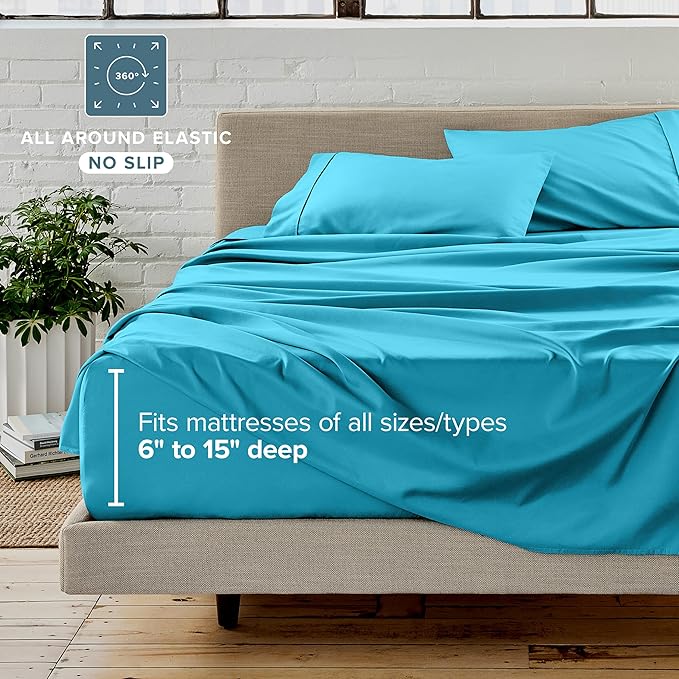 Bare Home Bed-in-A-Bag 5 Piece Comforter & Sheet Set - Twin XL - Goose Down Alternative - Ultra-Soft 1800 Premium Bed Set (Twin XL, Aqua/Aqua)