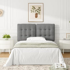 Tufted Upholstered Full Headboard, Adjustable Height Full Size Headboard Only from 39”to 44” with Durable Solid Wood Legs, Modern Button Diamond Fabric Head Board with Width Adapters, Grey