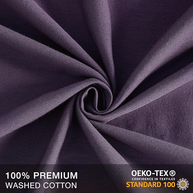 JELLYMONI Pillowcases King Set of 2 Cotton Button Pillow Covers 20×36in Purple Bed Pillow Cases 100% Washed Cotton Soft Breathable (Pillows are not Included)