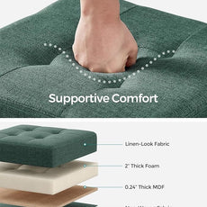 SONGMICS Storage Ottoman, Small Ottoman Foot Rest with Legs, 15 x 15 x 15.7 Inches Foot Stool, Load up to 660 lb, for Living Room, Bedroom, Dorm, Retro Green ULSF014C01