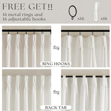 Cream Ivory Pinch Pleat Linen Short Curtains 54 Inch Long for Kitchen Pleated Hooks Rings Back Tab Light Filtering Boho Farmhouse Semi Sheer 54 Inch Curtain for Dining Room Bedroom Small Window