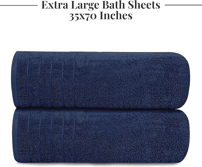 Tens Towels Pack of 2 Extra Large Bath Sheets 35 x 70 Inches, 100% Cotton, Larger & Lighter Weight, Quicker to Dry, Super Soft & Absorbent, Oversized Bath Towels, Navy