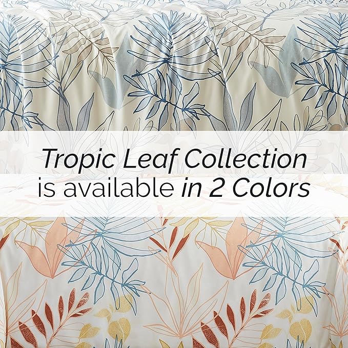 Southshore Fine Living, Inc. Tropical Pattern Duvet Cover Queen Size Boho Set, 1 Patterned Duvet Cover, 2 Pillow Shams, Full Size, Queen Size Bedding, Machine Washable, Full/Queen, Tropic Leaf Cream