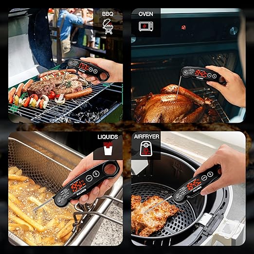 KULUNER 1-Second Rapid and Accurate Meat Thermometer - Waterproof Multifunctional Kitchen Food Thermometer, Ideal for Frying, Smoking, Grilling and More (Black)