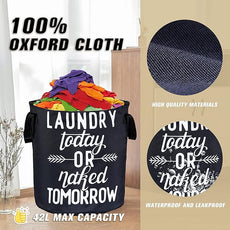 Wash Today Laundry Basket Foldable Oxford Cloth Funny Tote Bag Laundry Hamper Clothes Storage Bucket Organizer For Bathroom/Laundry Storage/Bedroom Storage Basket 17.7x13.7 Inch