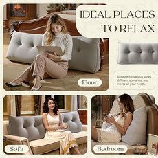 WOWMAX 85% Linen 15% Cotton Blend Headboard Pillow – King Size Reading Wedge Backrest for Bed, Handmade Firm Support Bolster Cushion with Removable Cover, Premium Bed Rest Pillow, Black