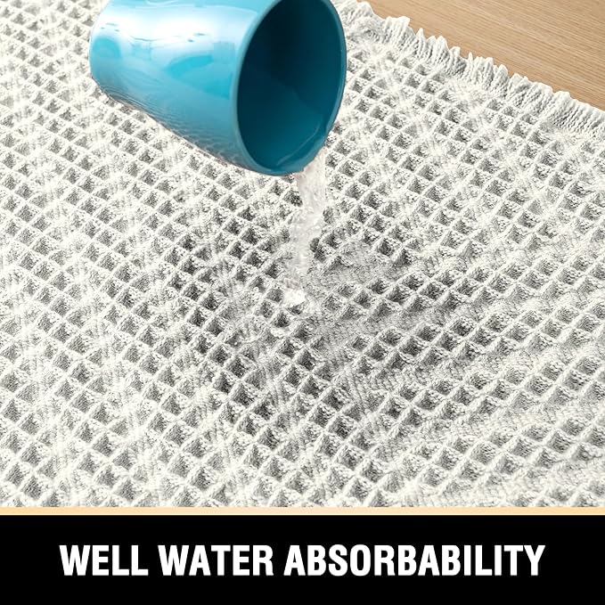 H.VERSAILTEX Waffle Bath Mat Super Absorbent Boho Bath Mat Non Slip Bath Rugs for Bathroom Floor Machine Washable Dry Fast Bathroom Rugs with Tassels (17 x 24 Plus 17 x 24 Inches, Ivory White)