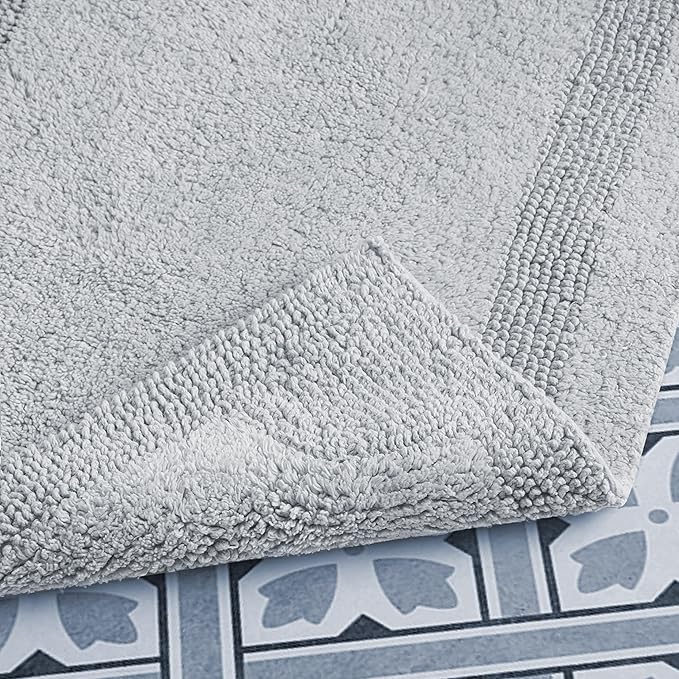 Laura Ashley - Reversible Cotton Bath Mat, Premium Bathroom Décor, Machine Washable Bathroom Rug, Highly Absorbent, 21"x34", Light Grey
