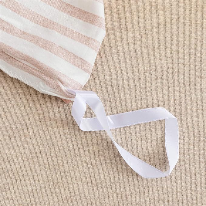 JELLYMONI 100% Natural Cotton 3pcs Striped Duvet Cover Sets,White Duvet Cover with Pink Stripes Pattern Printed Comforter Cover,with Zipper Closure & Corner Ties(King Size)
